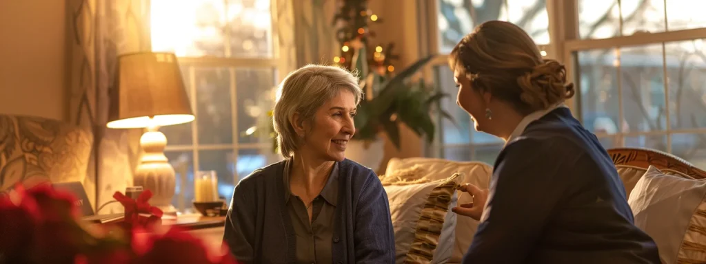 a warm, inviting home health care setting captures a professional caregiver attentively engaging with a senior patient in a cozy living room, highlighting the compassionate, personalized support provided in managing dementia care.